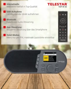 TOP IR 50 Anthrazit – Kompaktes Internetradio mit Fernbedienung