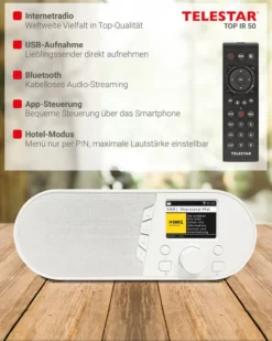 TOP IR 50 Weiß– Kompaktes Internetradio mit Fernbedienung