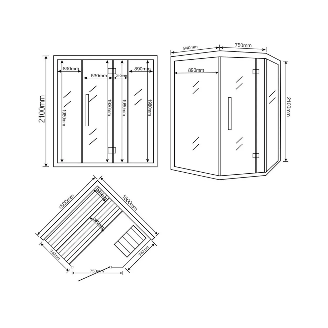 Traditionelle Sauna SKYLINE XL - 150 x 150 cm