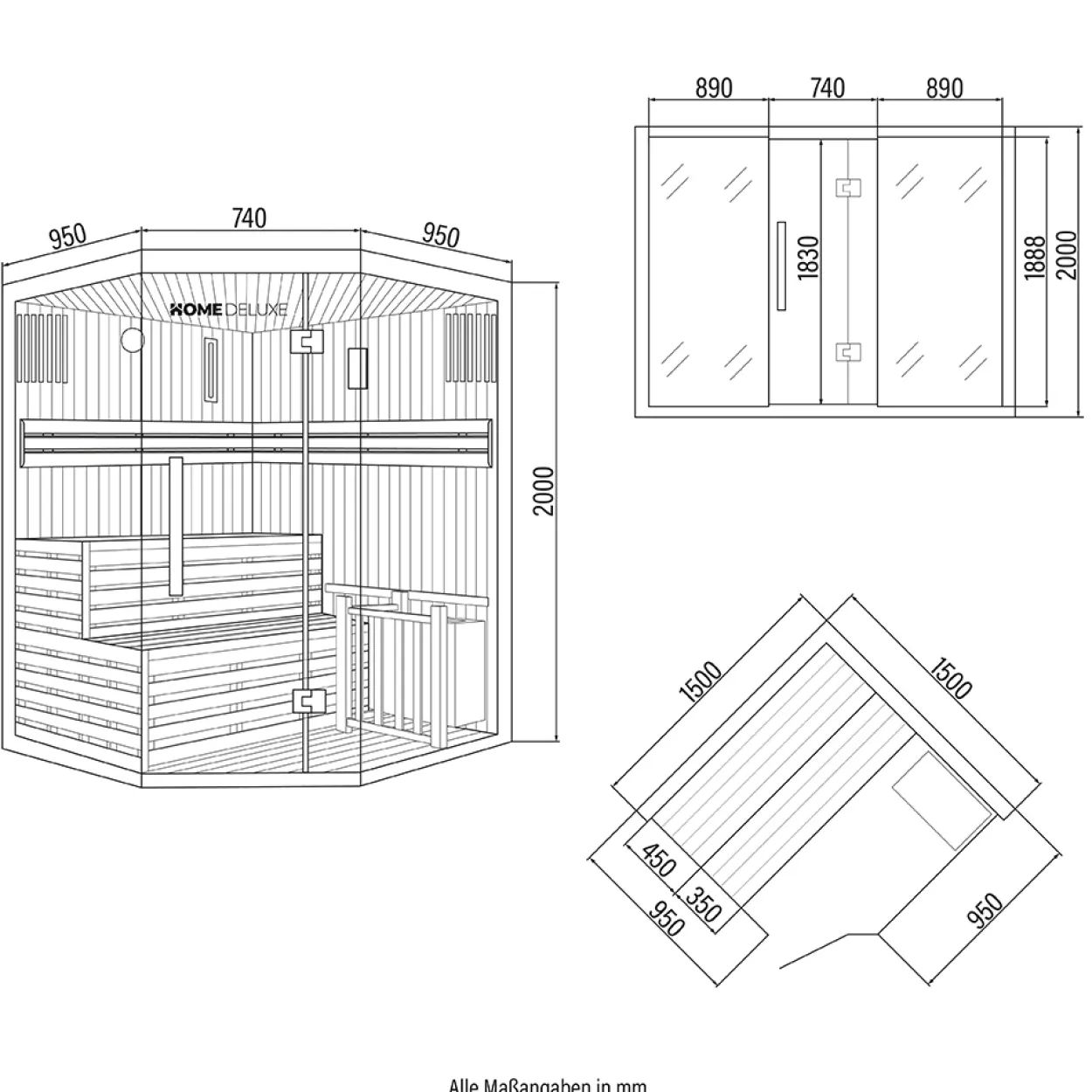 Traditionelle Sauna SKYLINE XL - 150 x 150 cm