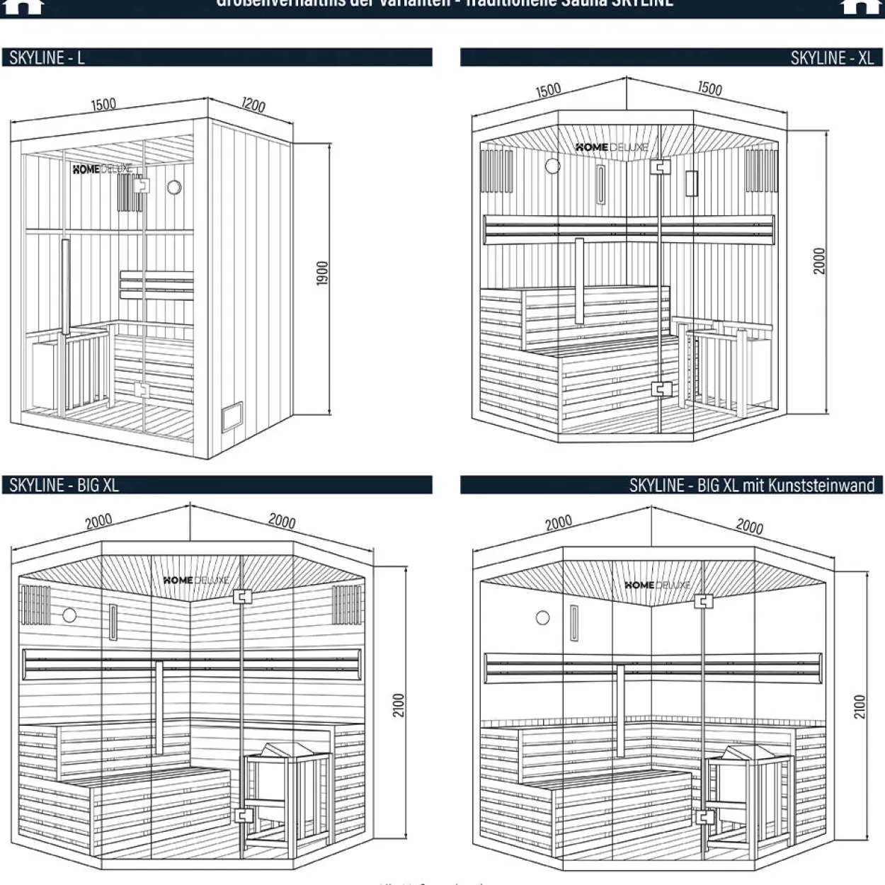 Traditionelle Sauna SKYLINE XL - 150 x 150 cm