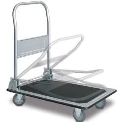 Transportwagen mit Klappbügel, Tragkraft 300 kg, LxBxH 910 x 610 x 870 mm, hellgraue Gummiräder