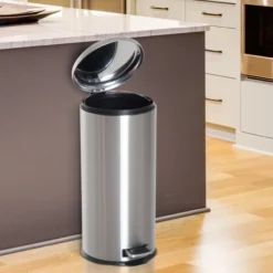 Treteimer mit Inneneimer Pedal-Mülleimer Klappdeckel Abfallsammler Edelstahl Silber 30L