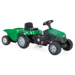 Trettraktor grün mit Anhänger, Traktor zum draufsitzen, Kinder Traktor ab 3 Jahre