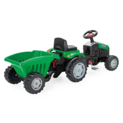 Trettraktor grün mit Anhänger, Traktor zum draufsitzen, Kinder Traktor ab 3 Jahre