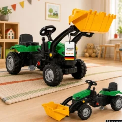 Trettraktor mit Schaufel grün, Kinder Traktor ab 3 Jahre, Traktor zum draufsitzen