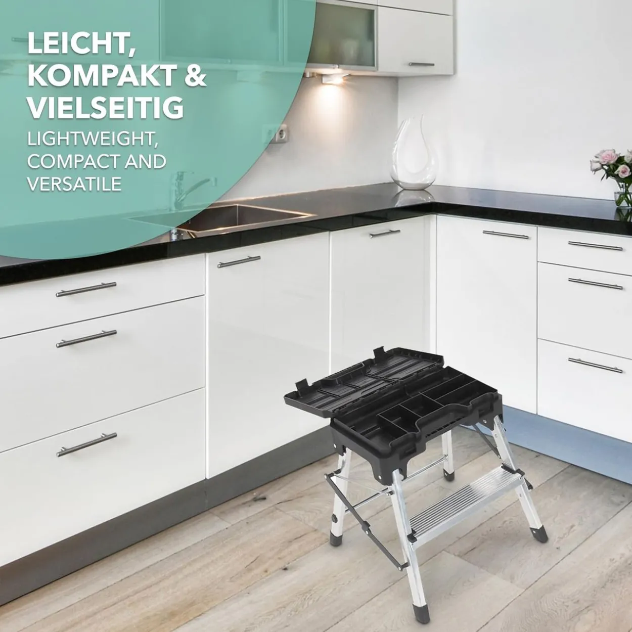 Trittleiter zweistufig mit Werkzeugbox