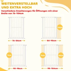 Türschutzgitter Hund, 76-104 cm Absperrgitter ohne Bohren, Treppengitter Weiß