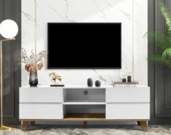 TV-Lowboard mit 4 Türen & 2 Fächer, ca. 150 x 39,5 x 54 cm - Weiß