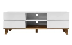 TV-Lowboard mit 4 Türen & 2 Fächer, ca. 150 x 39,5 x 54 cm - Weiß