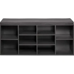 Universal-/ Schuhschrank mit Sitzkissen - Grau lackiert
