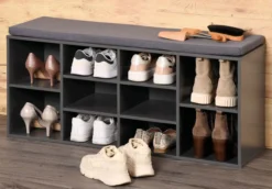 Universal-/ Schuhschrank mit Sitzkissen - Grau lackiert