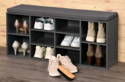 Universal-/ Schuhschrank mit Sitzkissen - Grau lackiert