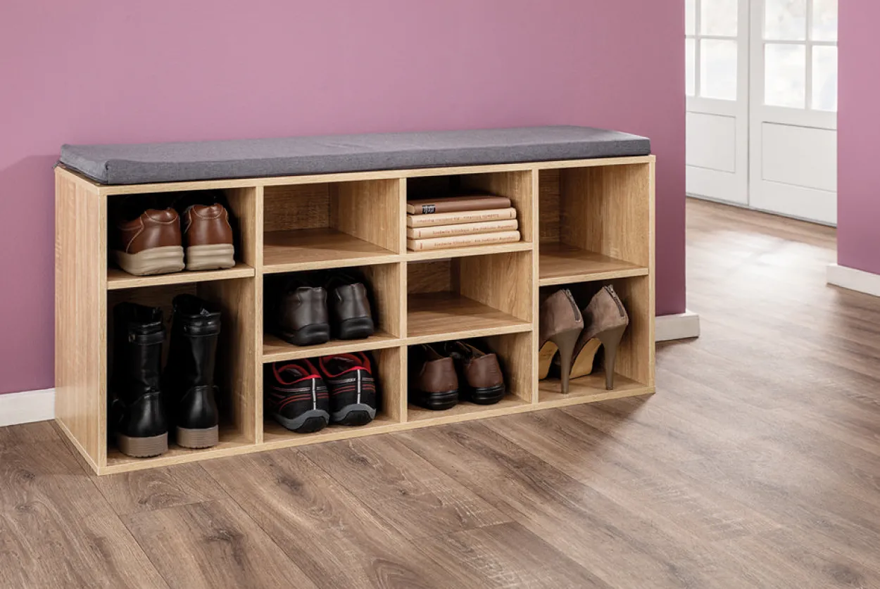 Universal-/ Schuhschrank mit Sitzkissen - Sonoma Eiche
