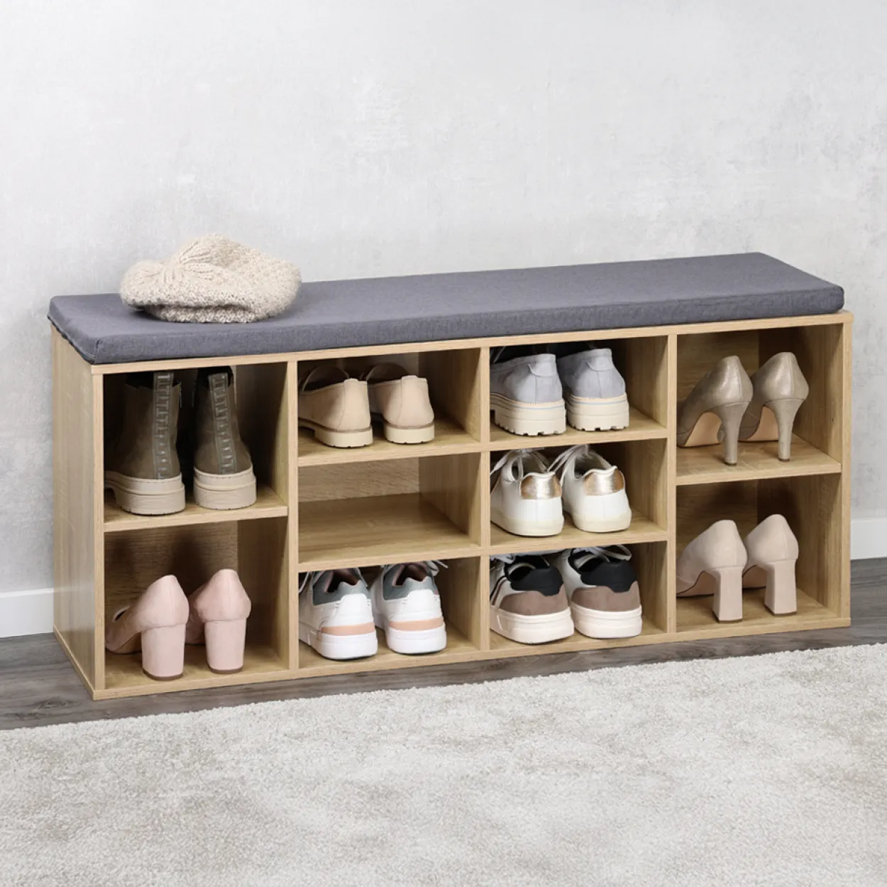 Universal-/ Schuhschrank mit Sitzkissen - Sonoma Eiche