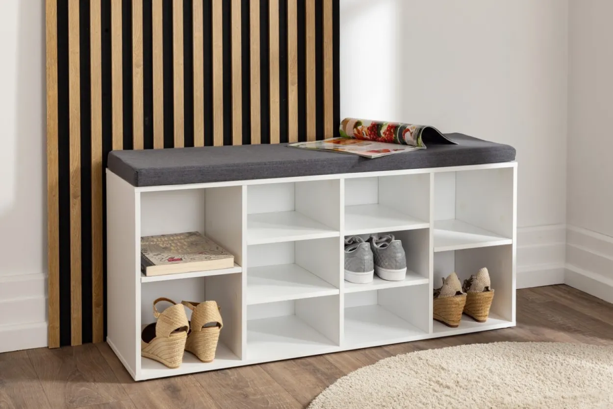 Universal-/ Schuhschrank mit Sitzkissen - Weiß