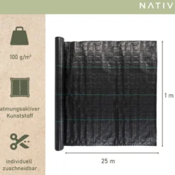 Unkrautvlies 1x25 m, Gartenvlies schwarz, Bodenvlies reißfest