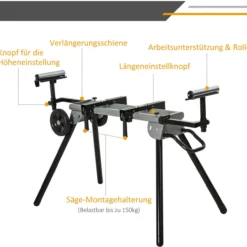 Untergestell für Kappsägen Kappsäge Stahl 123,5-245 cm Schwarz+Silber