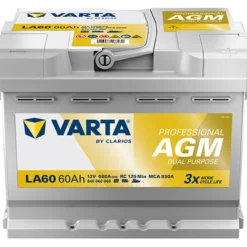 VARTA Professional AGM LA60 Batterie 840060068K312, LA60, 12 V, 60 Ah, 680 A