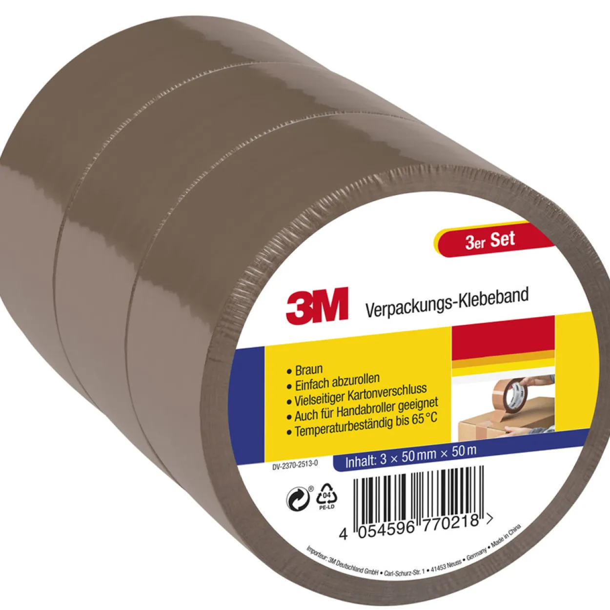 Verpackungs-Klebeband, Braun - 3er-Set