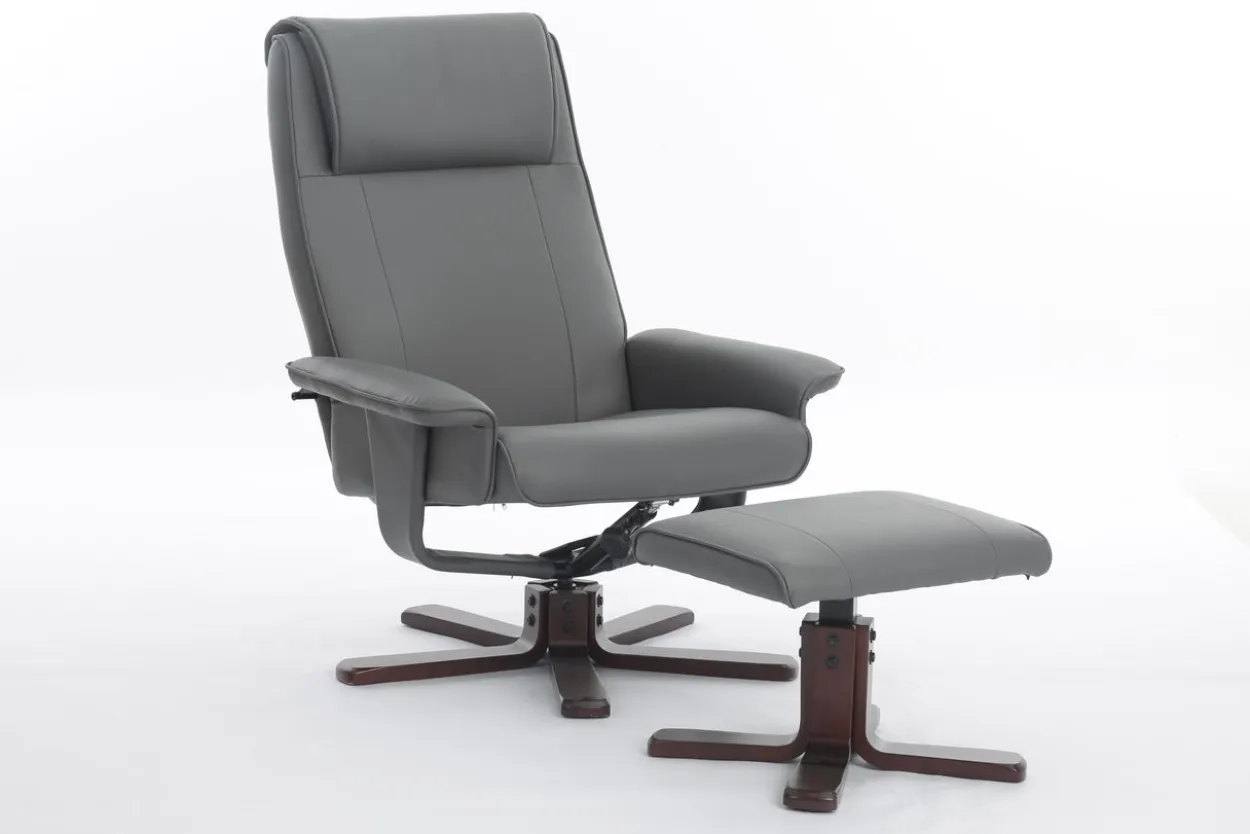 Verstellbarer Relaxsessel mit Hocker & Holzbeine - Grau