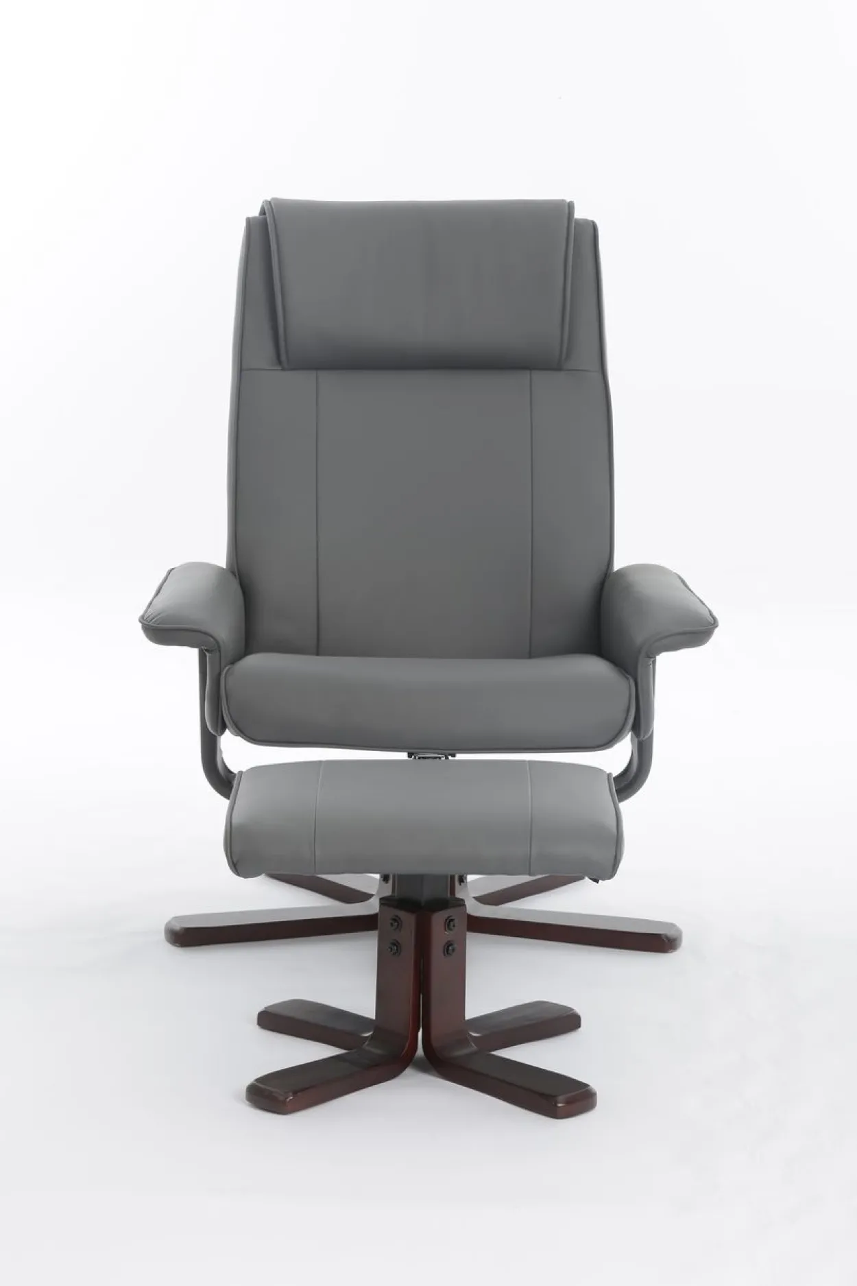 Verstellbarer Relaxsessel mit Hocker & Holzbeine - Grau