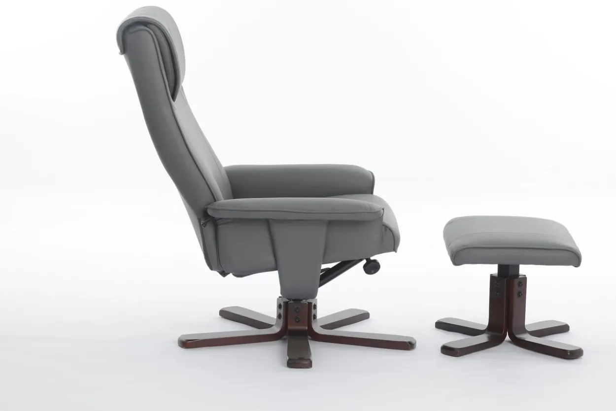 Verstellbarer Relaxsessel mit Hocker & Holzbeine - Grau