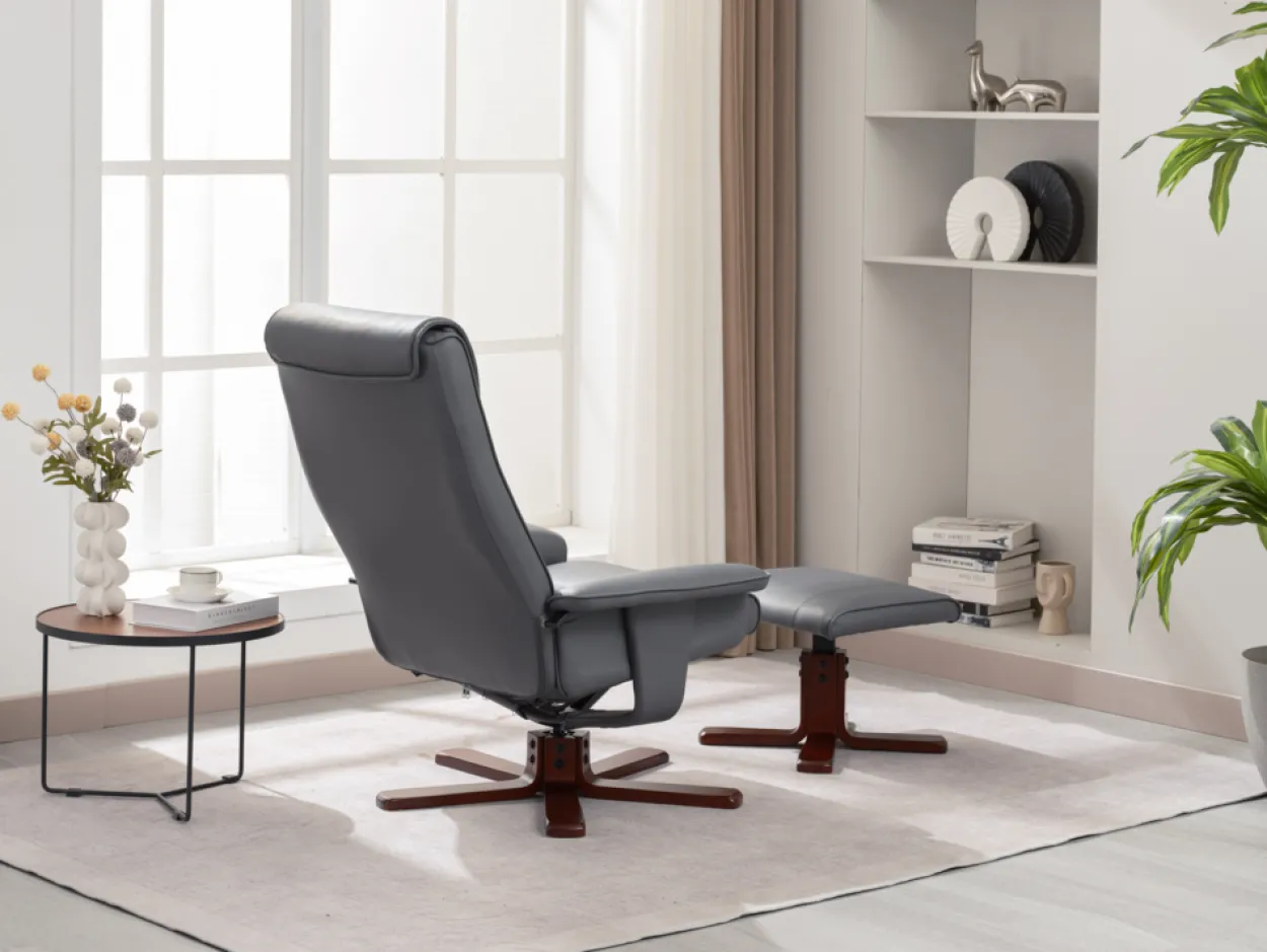 Verstellbarer Relaxsessel mit Hocker & Holzbeine - Grau