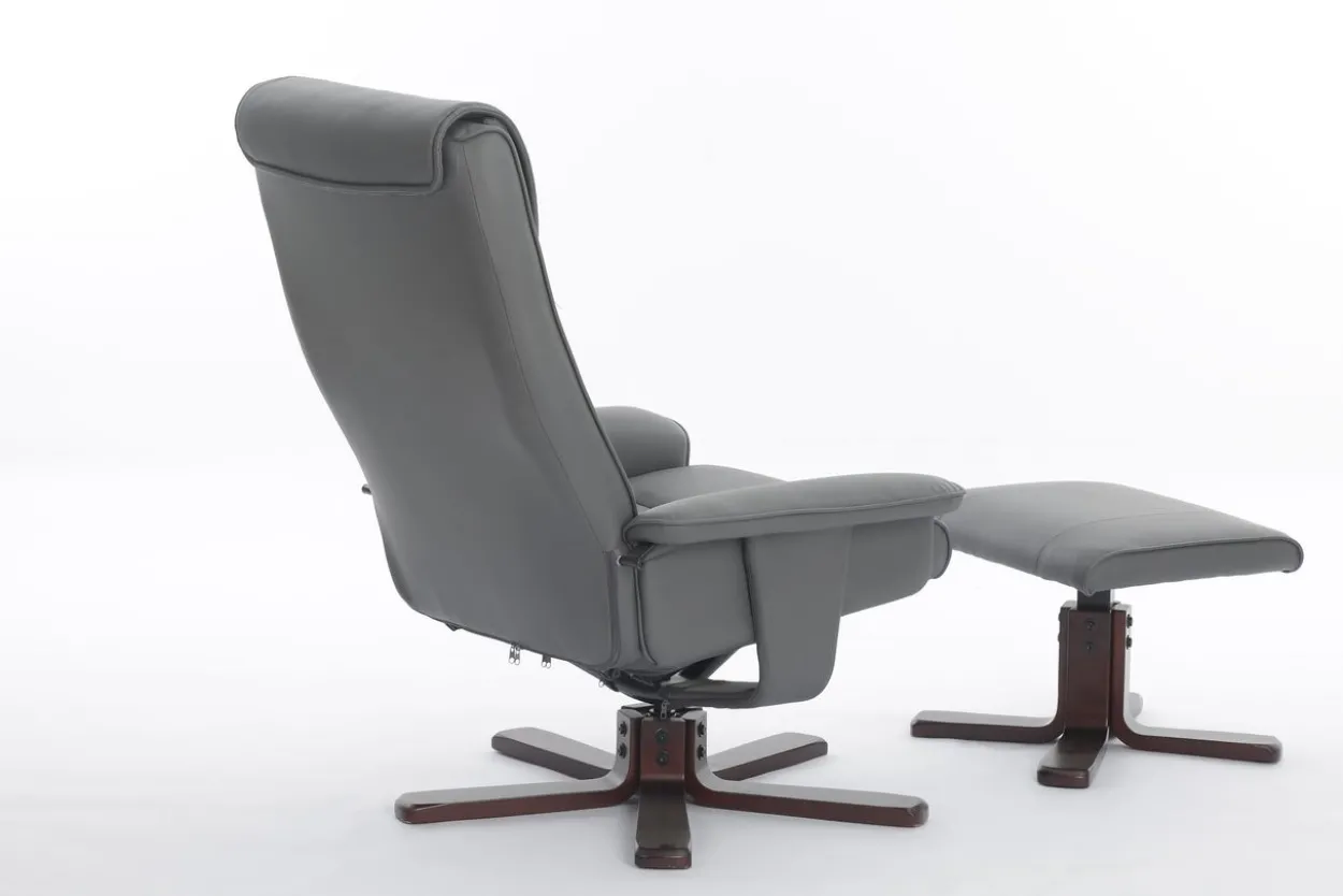 Verstellbarer Relaxsessel mit Hocker & Holzbeine - Grau