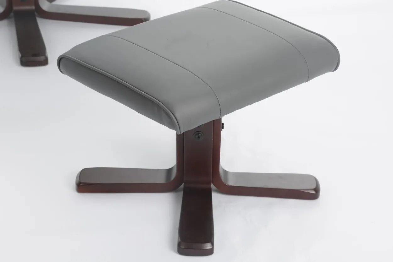 Verstellbarer Relaxsessel mit Hocker & Holzbeine - Grau