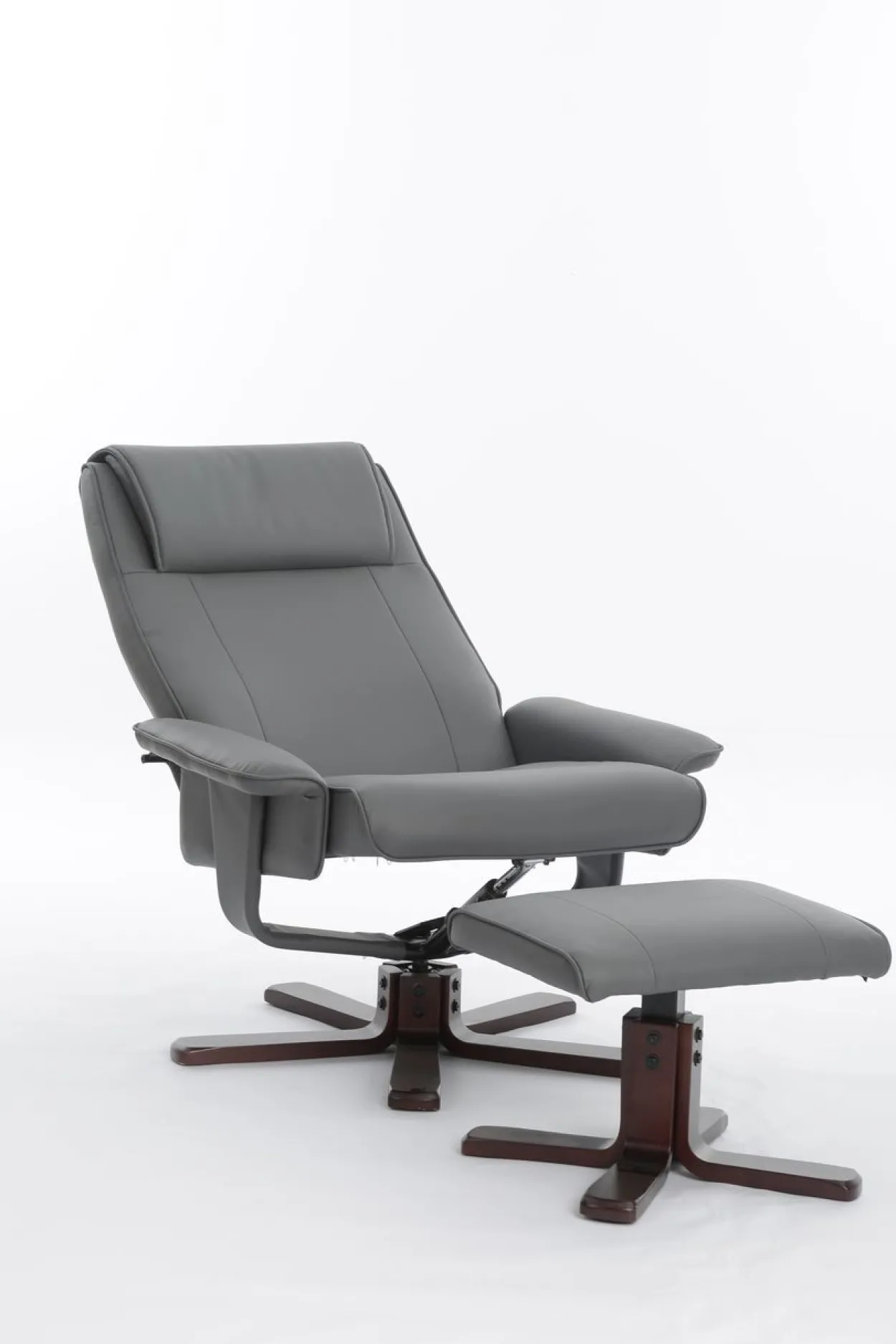 Verstellbarer Relaxsessel mit Hocker & Holzbeine - Grau