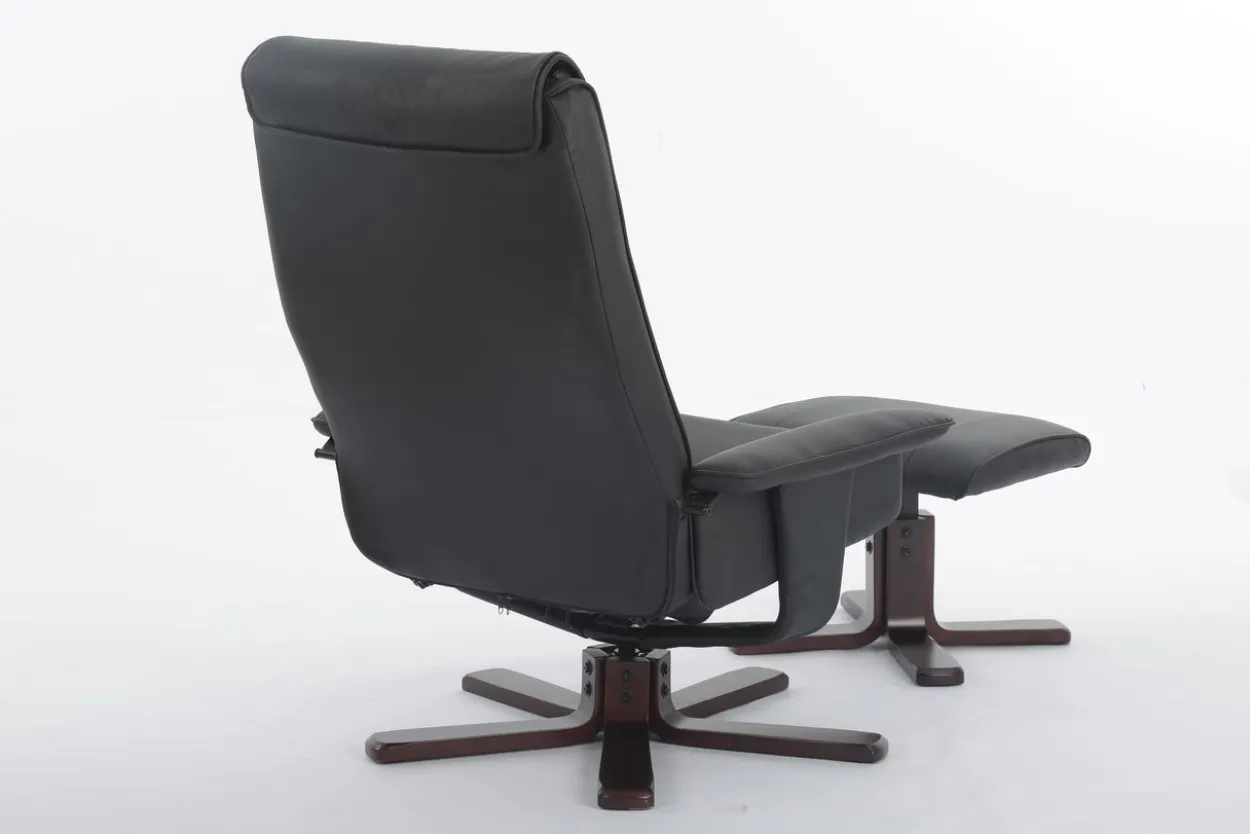 Verstellbarer Relaxsessel mit Hocker & Holzbeine - Schwarz