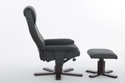 Verstellbarer Relaxsessel mit Hocker & Holzbeine - Schwarz