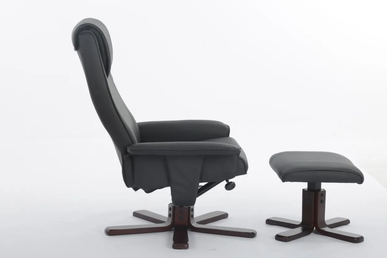 Verstellbarer Relaxsessel mit Hocker & Holzbeine - Schwarz