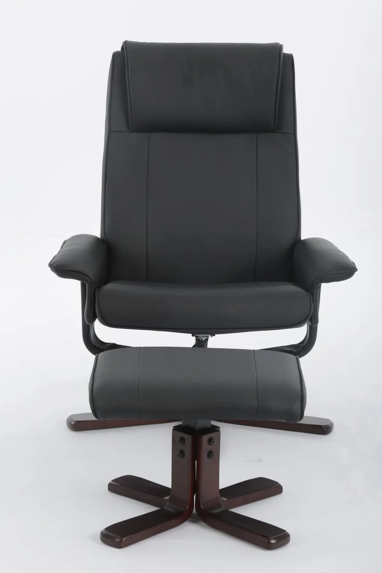 Verstellbarer Relaxsessel mit Hocker & Holzbeine - Schwarz