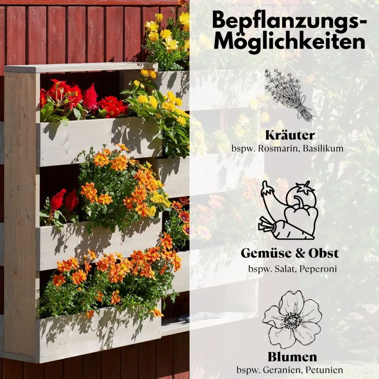 Vertikalbeet Riga Kräuterbeet Holz 7 Pflanzkästen