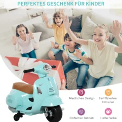 VESPA Elektromotorrad Kindermotorrad 3 km/h LED-Licht Sound Kunststoff Metall Grün