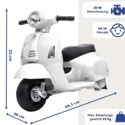 Vespa Kinder Elektrofahrzeug weiß, Elektro Motorrad für Kinder ab 18 Monate