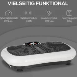 Vibrationsplatte mit 2 Fitnessbändern, 99 Stufen, 120 kg, LCD, 200 W, Weiß/Schwarz