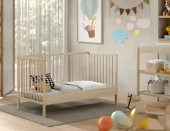 Vipack - DINO Baby-/Juniorbett 70 x 140 cm, höhenverst. Lattenrost, Buche massiv natur lackiert