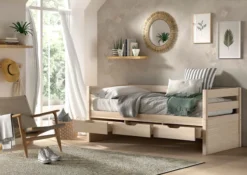 VIPACK - Funktionsbett, 3 Schubladen u. Rolllattenrost, 90 x 200, Ausf. Milky White lackiert
