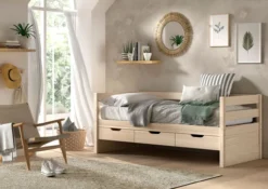 VIPACK - Funktionsbett, 3 Schubladen u. Rolllattenrost, 90 x 200, Ausf. Milky White lackiert