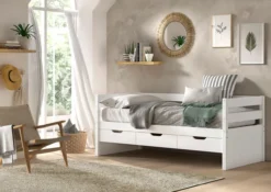 VIPACK - Funktionsbett, 3 Schubladen u. Rolllattenrost, 90 x 200, Ausf. Weiß lackiert
