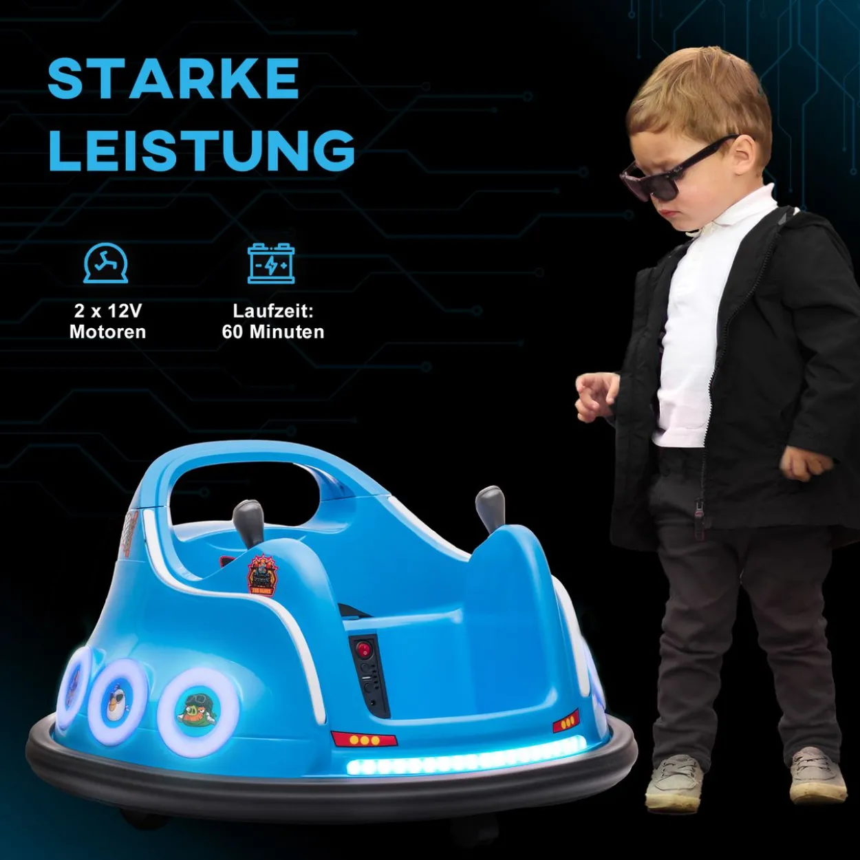 12V Kinder Autoscooter mit 2,4 G Fernbedienung, Elektro Bumper mit Musik Blau