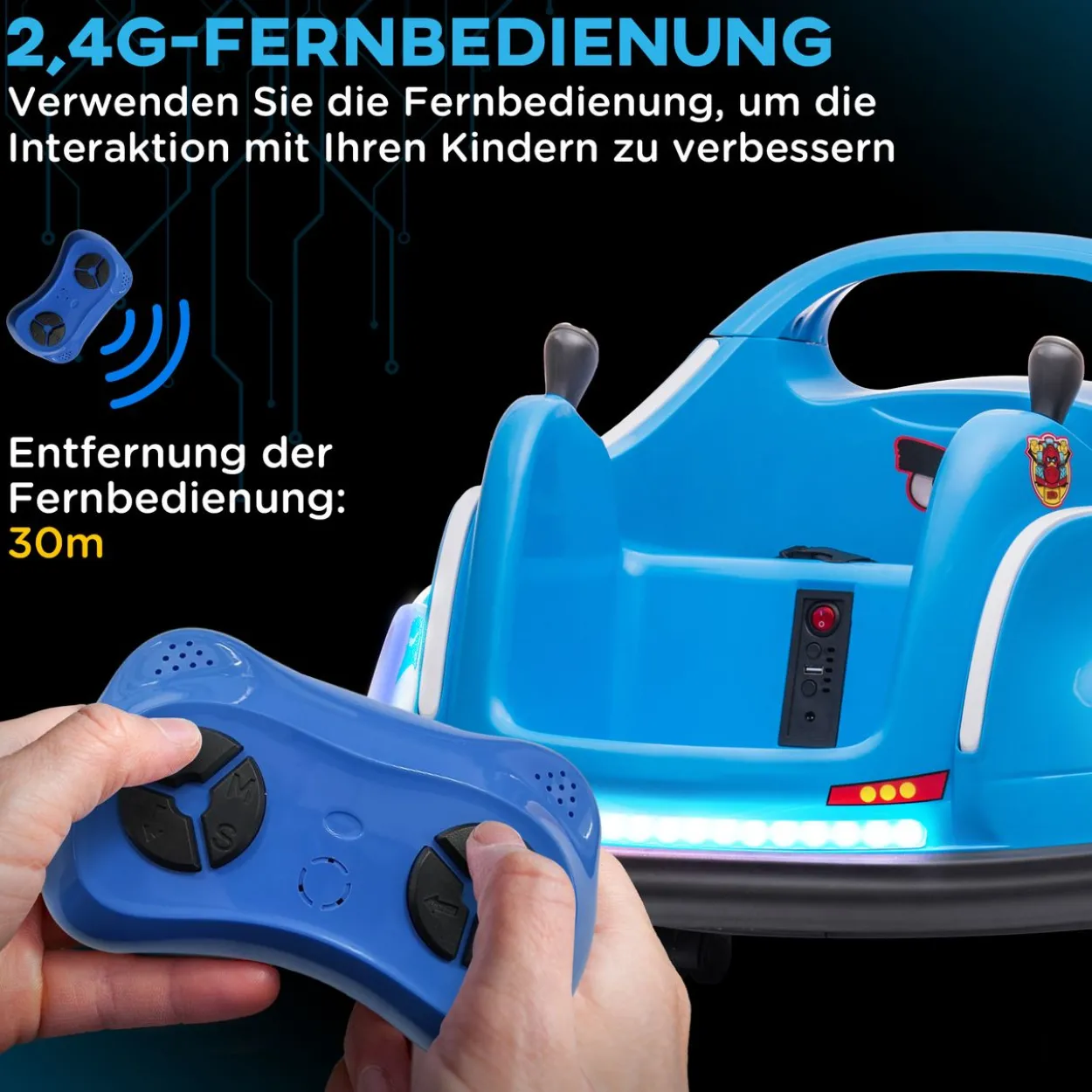12V Kinder Autoscooter mit 2,4 G Fernbedienung, Elektro Bumper mit Musik Blau