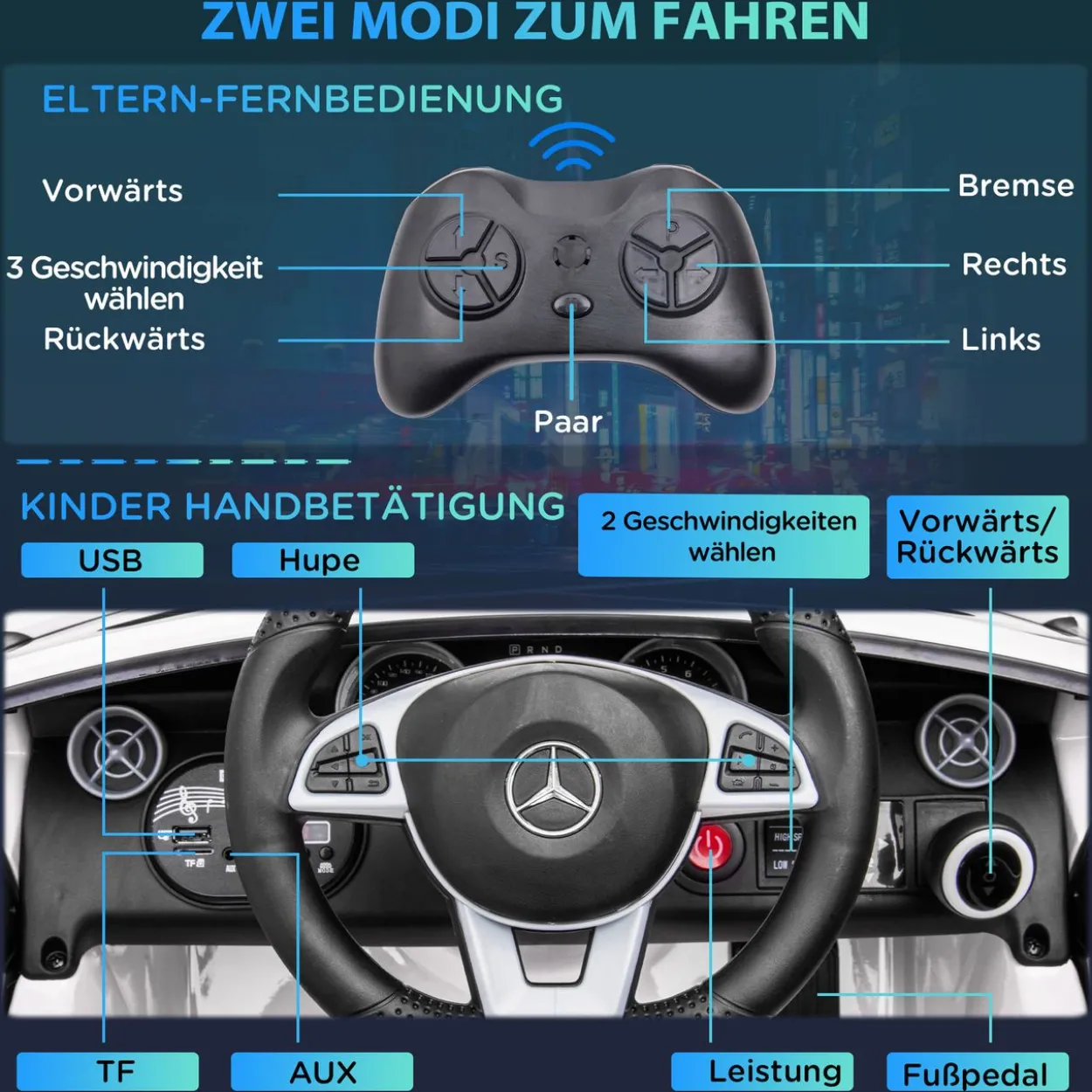 12 V Kinder Elektroauto, Kinderfahrzeug, Kinderauto mit LED, Weiß