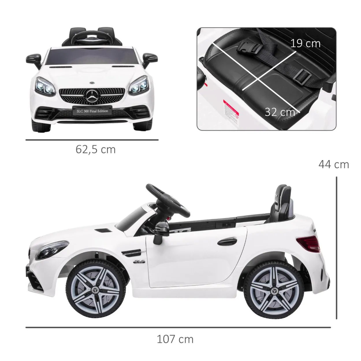 12 V Kinder Elektroauto, Kinderfahrzeug, Kinderauto mit LED, Weiß