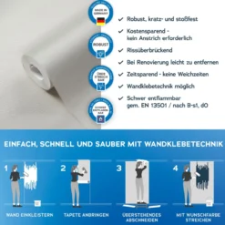 Vliestapete überstreichbar einfarbig 10,05 m x 0,53 m - Weiß