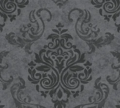 Vliestapete in Barock-Optik 10,05 m x 0,53 m - Schwarz, Silber, Grau - klassische Tapete Ornamente