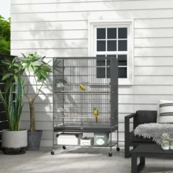 Vogelkäfig Vogelbauer mit Sitzstangen, Vogelhaus mit Ablage Rollen Stahl